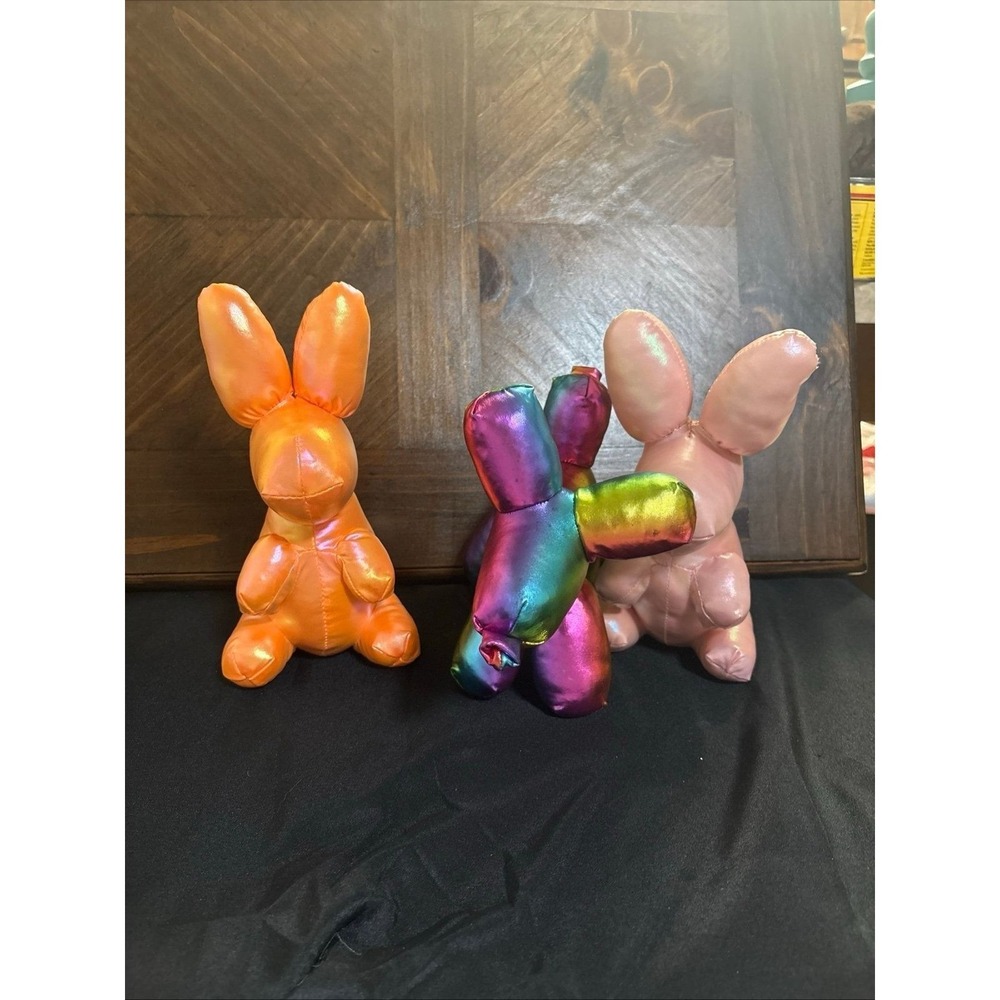 2 Iridescent Balloon Bunny 1‎ Balloon Dog Plush Stuffed Animal 9" Tall